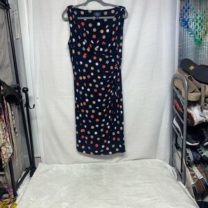 American Living Navy and Orange Polka Dot Midi Dress